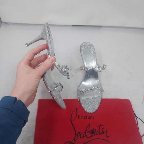 Christian Louboutin Silver Just Queen Crystal Bridal Wedding Heel Sandal - Picture 1 of 12